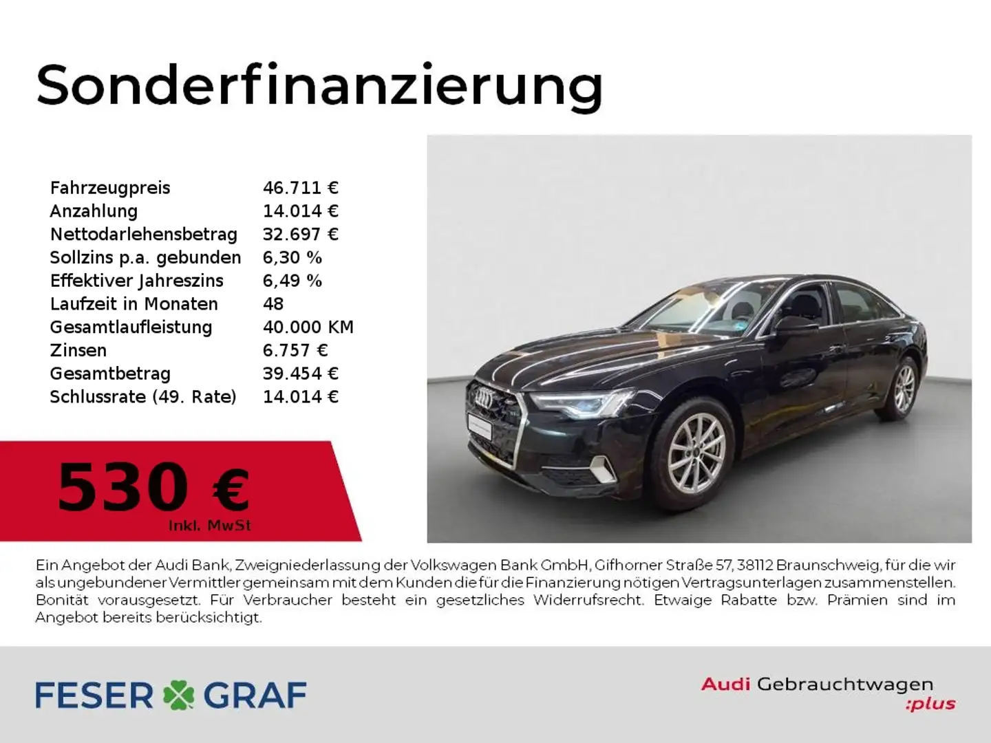 Audi A6 Lim. 45 TFSI Matrix/Leder/R-Kamera/Memory/18 Zoll Schwarz - 1