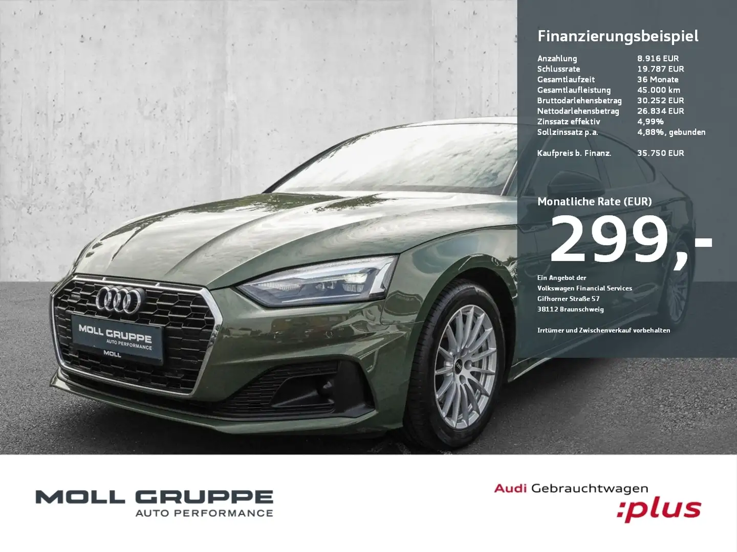 Audi A5 Sportback 50 TDI quattro tiptronic Sthz. Navi Plus Grün - 1
