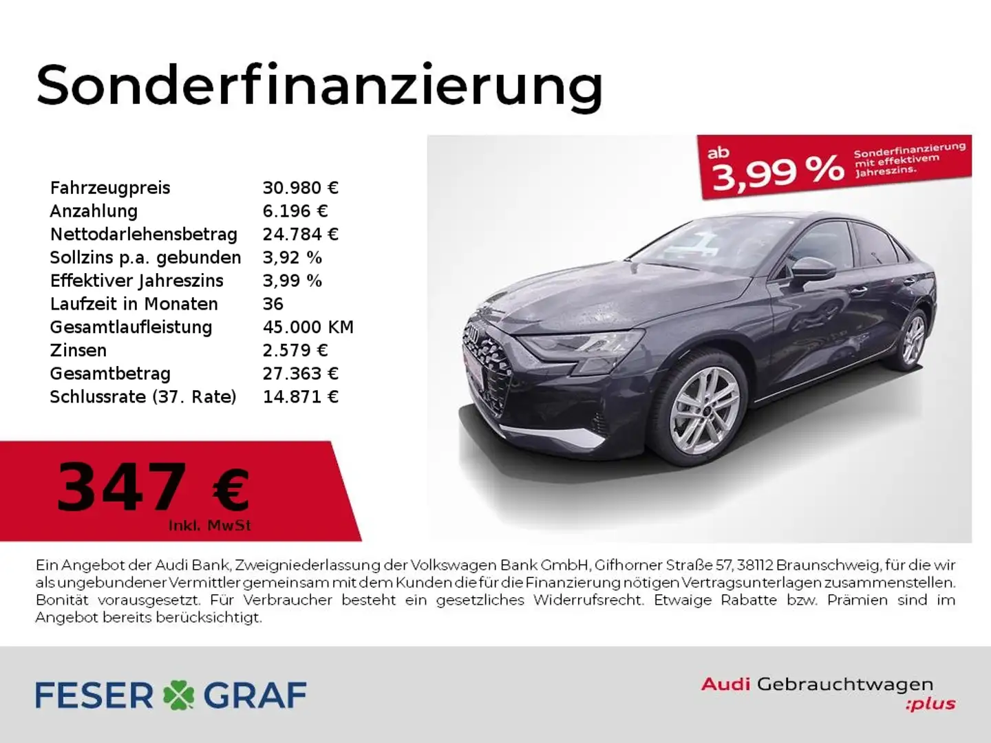 Audi A3 Lim. 30 TFSI advanced S tronic Navi ACC Grau - 1
