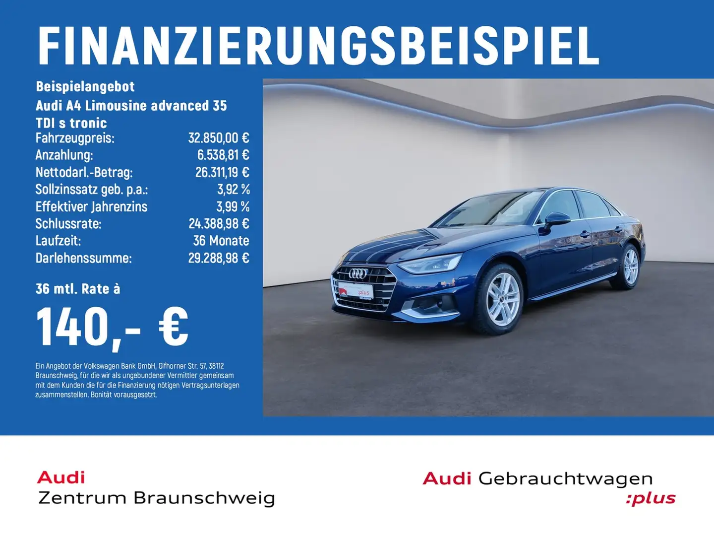 Audi A4 Limousine advanced 35 TDI s tronic RearView+NAV... Blau - 2