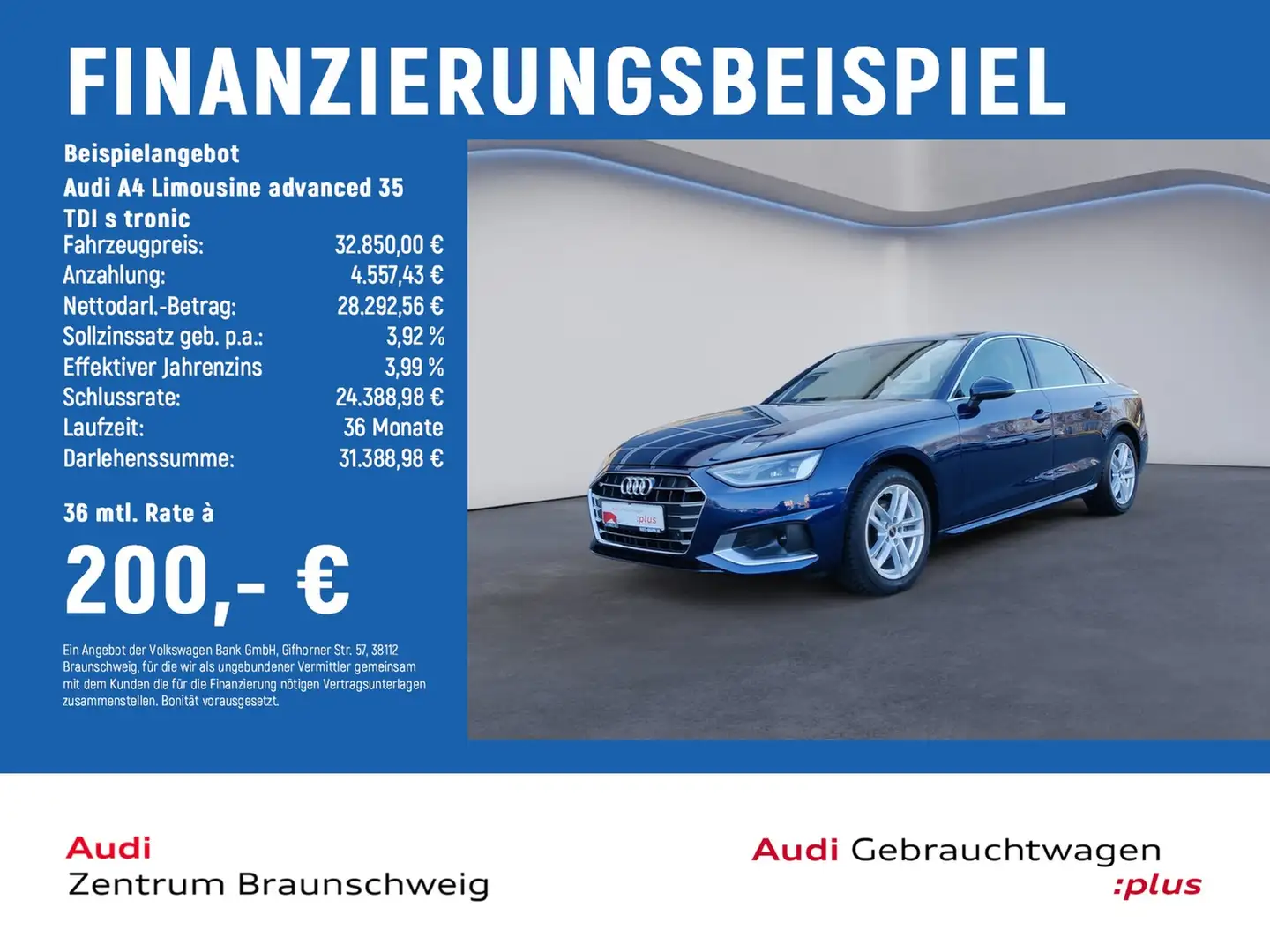 Audi A4 Limousine advanced 35 TDI s tronic RearView+NAV... Blue - 2