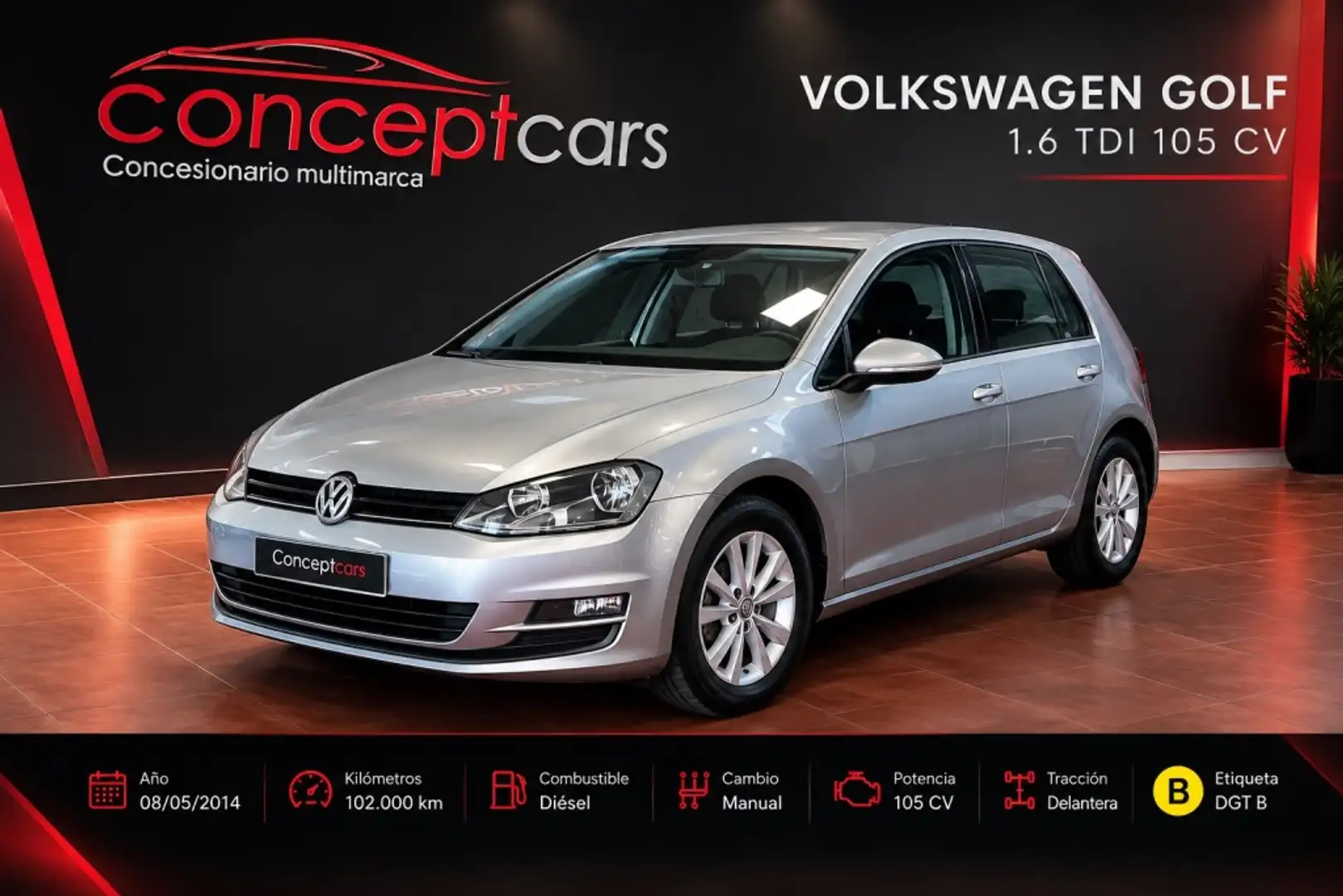 Volkswagen Golf 1.6TDI CR BMT Advance 105 Gris - 1