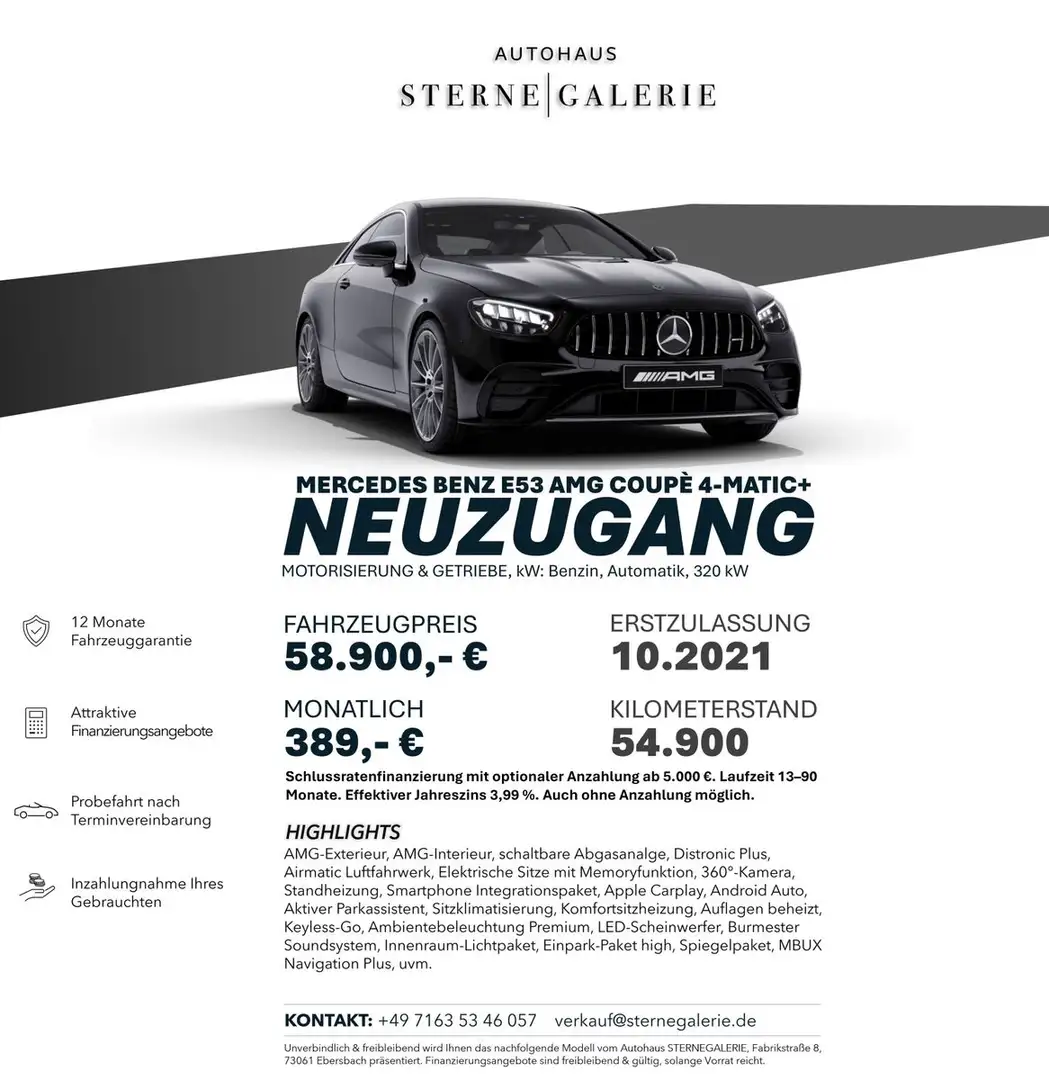 Mercedes-Benz E 53 AMG DISTRO+/AIRMATIC/MEMORY/360°/SITZKLIMA Noir - 1