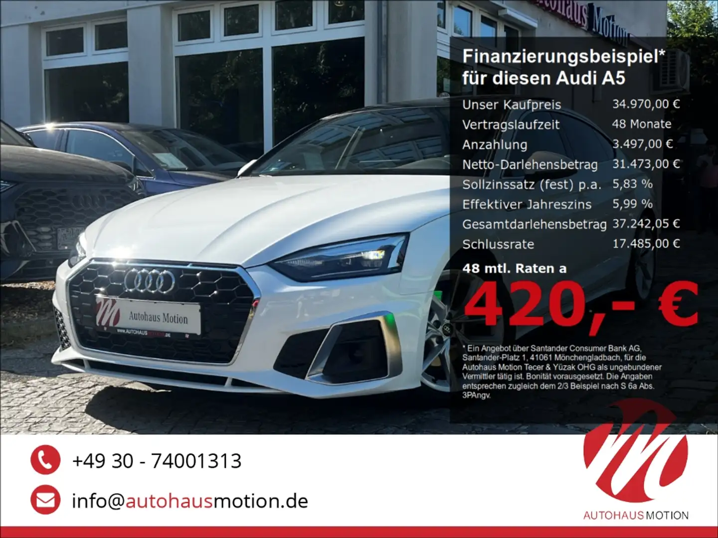 Audi A5 Sportback 35 TFSI S line LED PANO KAMERA CarPlay Weiß - 1