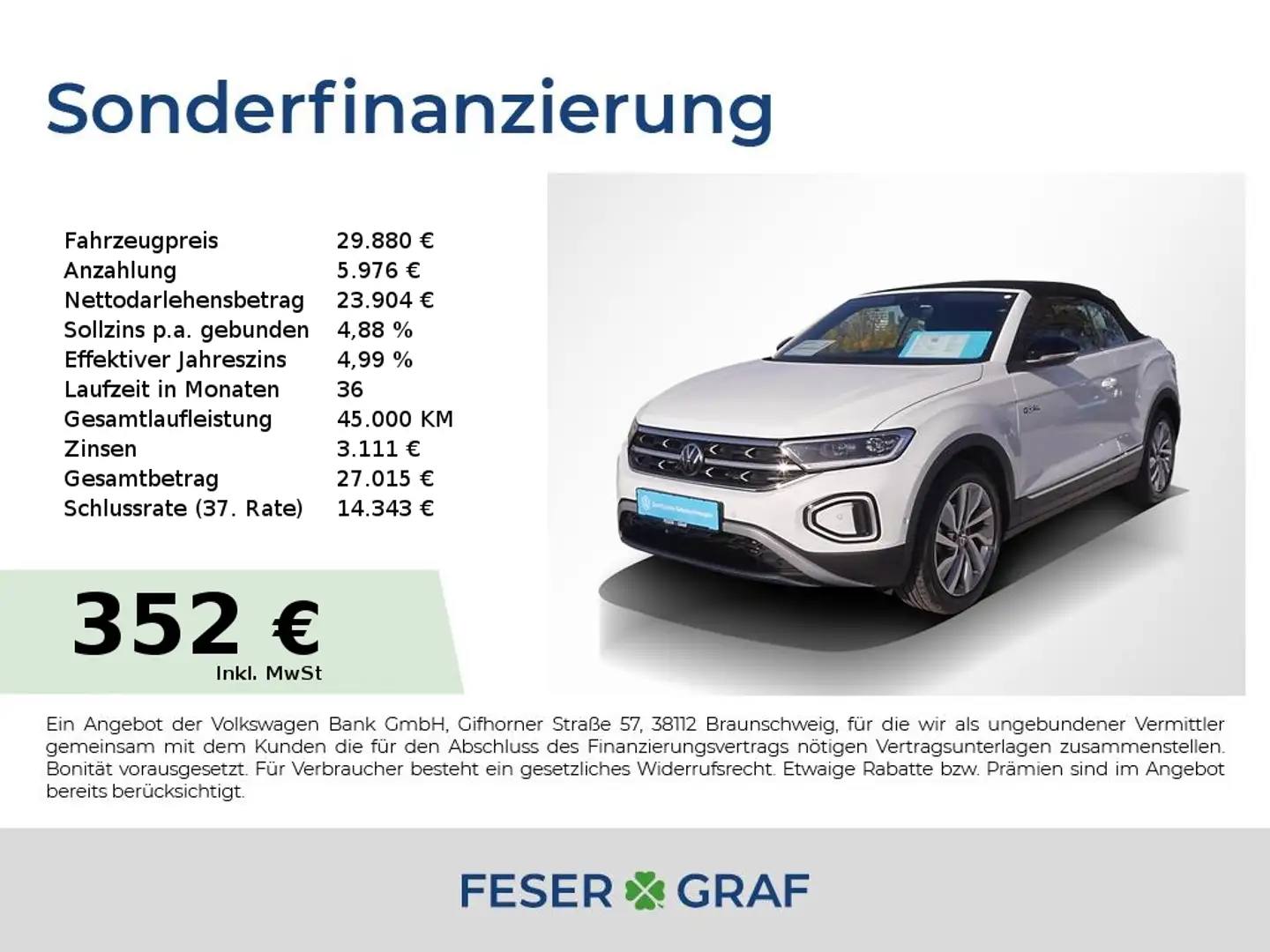 Volkswagen T-Roc Cabrio 1.5TSI Goal DSG ACC LED Navi Sitzh. Blanc - 1