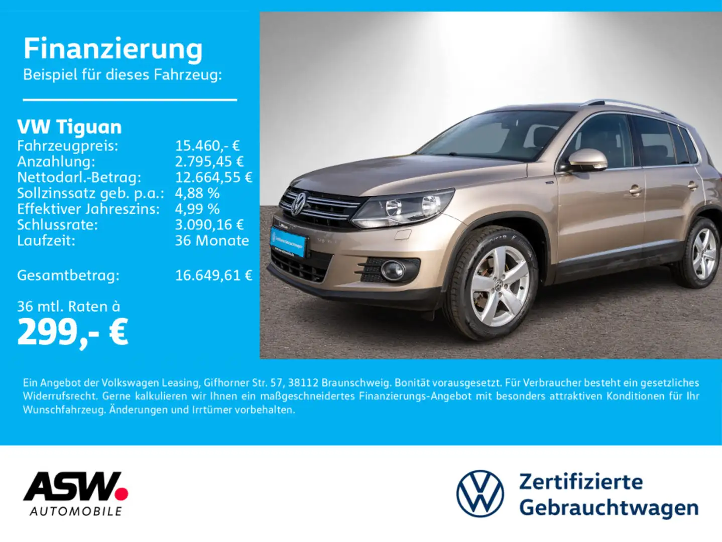 Volkswagen Tiguan Lounge 2.0 TDI Navi RFK PANO SHZ AHK Beige - 1
