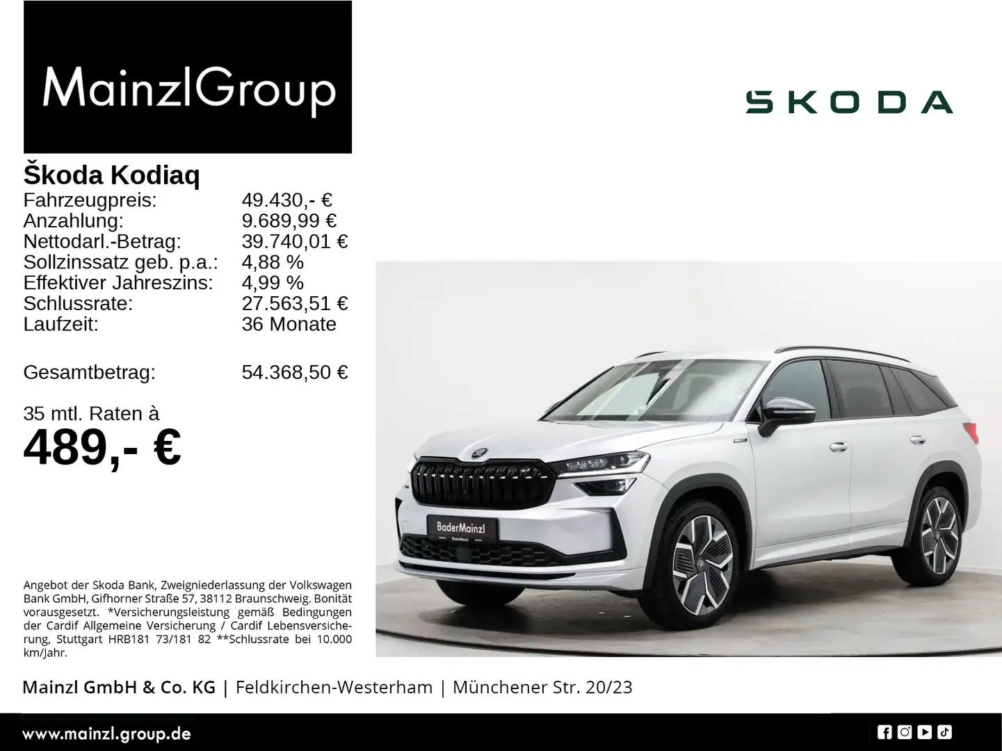 Skoda Kodiaq 2.0 TDI 4x4 DSG Sportline AHK Kam. Matrix Silber - 1