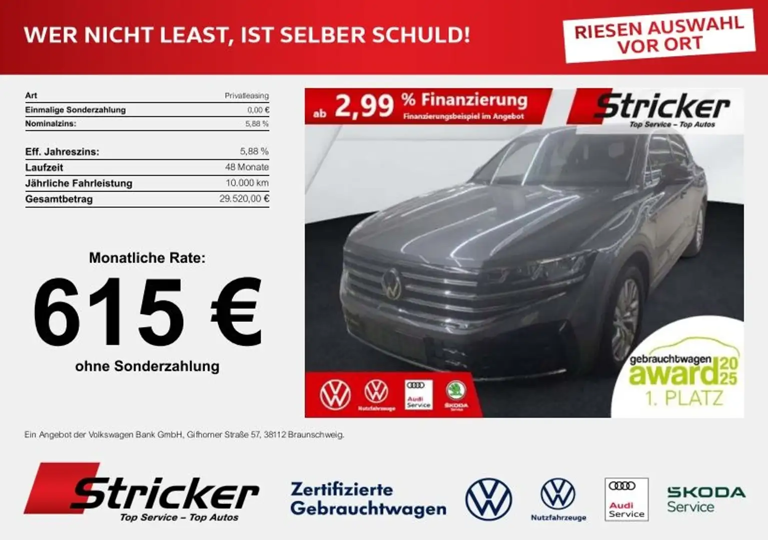 Volkswagen Touareg Elegance 3.0 TDI 490,-ohne Anzahlung Navi AHK Kam Grau - 2