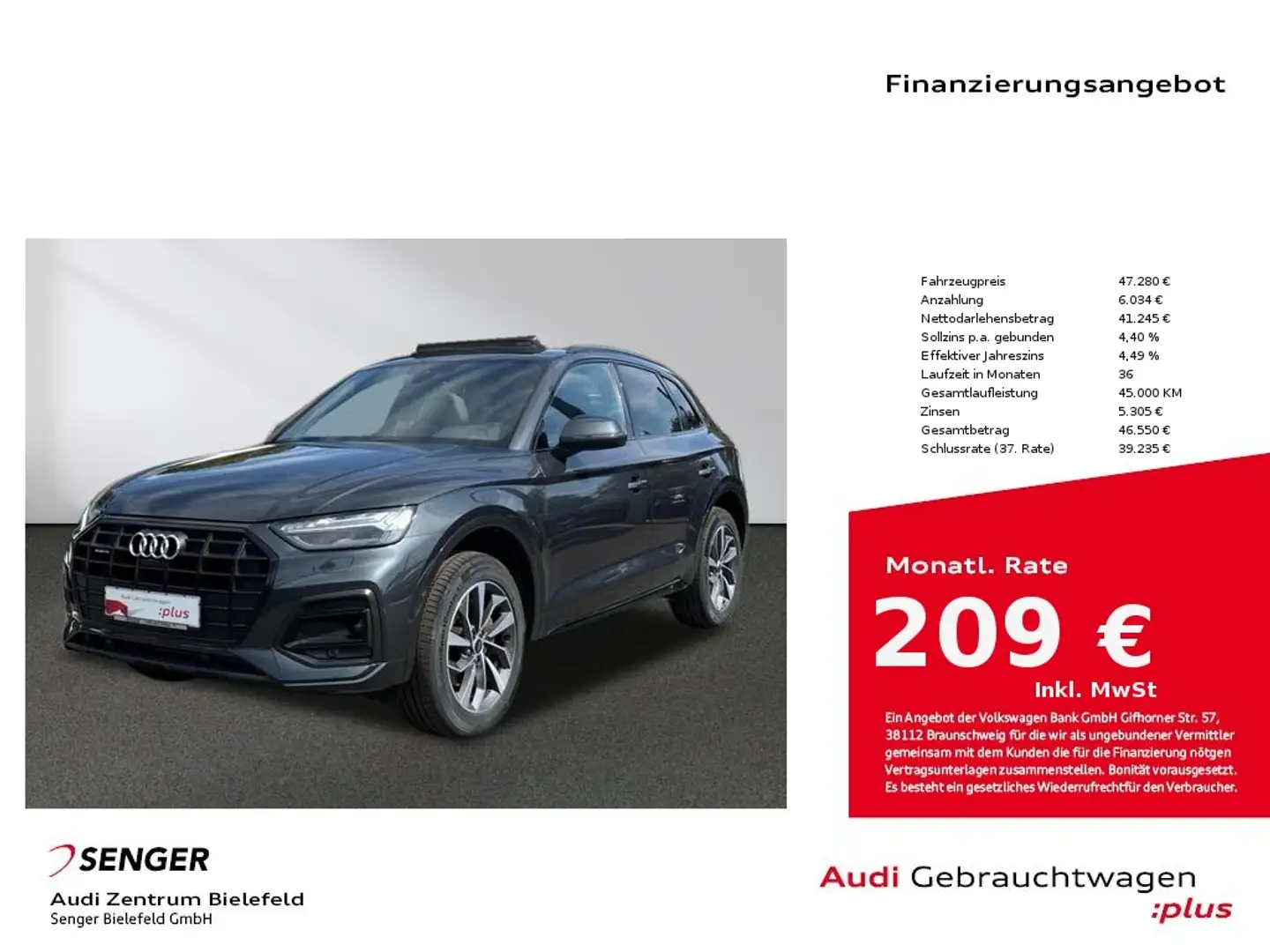 Audi Q5 45 TFSI quattro S tronic Matrix Pano AHK Grau - 1