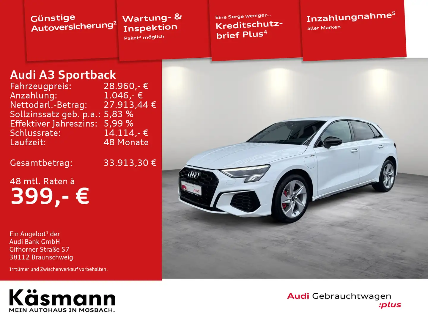 Audi A3 S line 45TFSIe LED NAV KAM SHZ PDC Weiß - 1