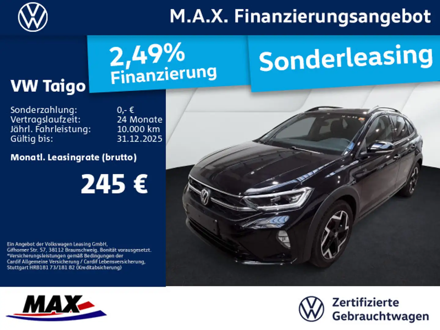 Volkswagen Taigo 1.5 TSI DSG R LINE +IQ.LIGHT+AHK+ACC+NAVI+ Schwarz - 1