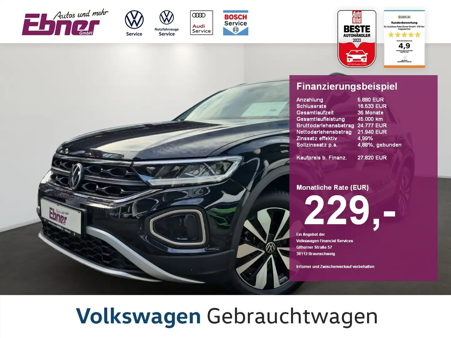 Volkswagen T-Roc MOVE 1.5TSI DSG ACC+KAMERA+KEYLESS+NAVI+APP+LED+17 Schwarz - 1
