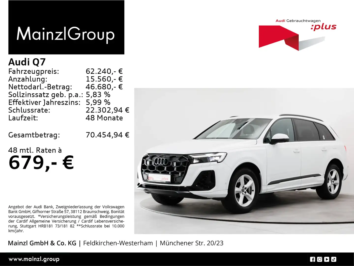 Audi Q7 55 TFSIe quattro Luft HUD Matrix 360° Leder Weiß - 1