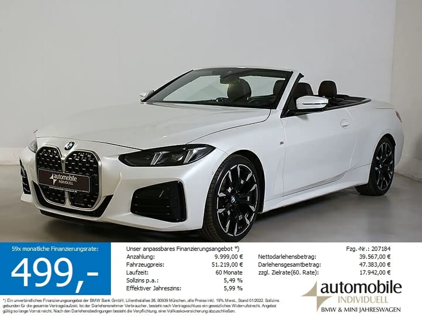 BMW 420 d Cabrio M Sport ACC Parkassist+ HuD 19Zoll Weiß - 1