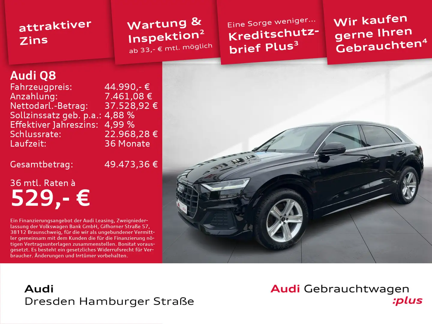 Audi Q8 45 TDI quattro LED Navi Leder Standhz. B&O Noir - 1