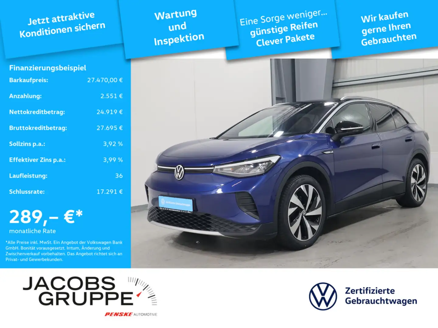 Volkswagen ID.4 Pro Performance NAVI*WÄPU*AHK*CAM*ACC*SHZ Pro Perf Blau - 1
