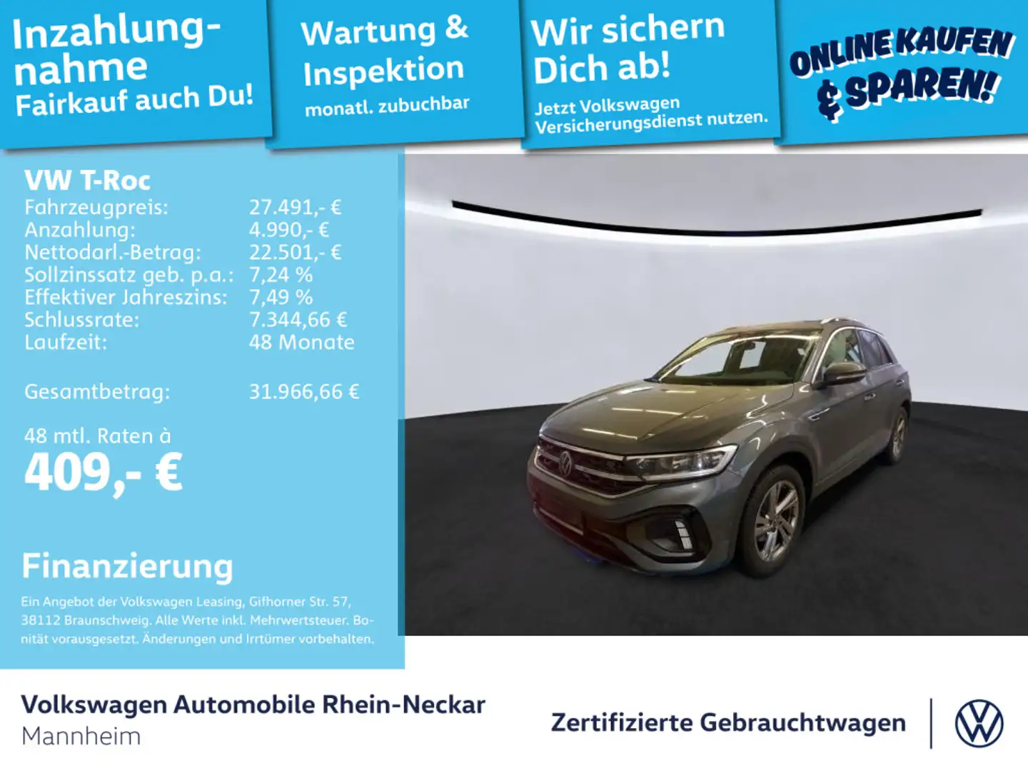 Volkswagen T-Roc 1.5 TSI R-Line DSG Navi Kamera LED Plus uv Grau - 1