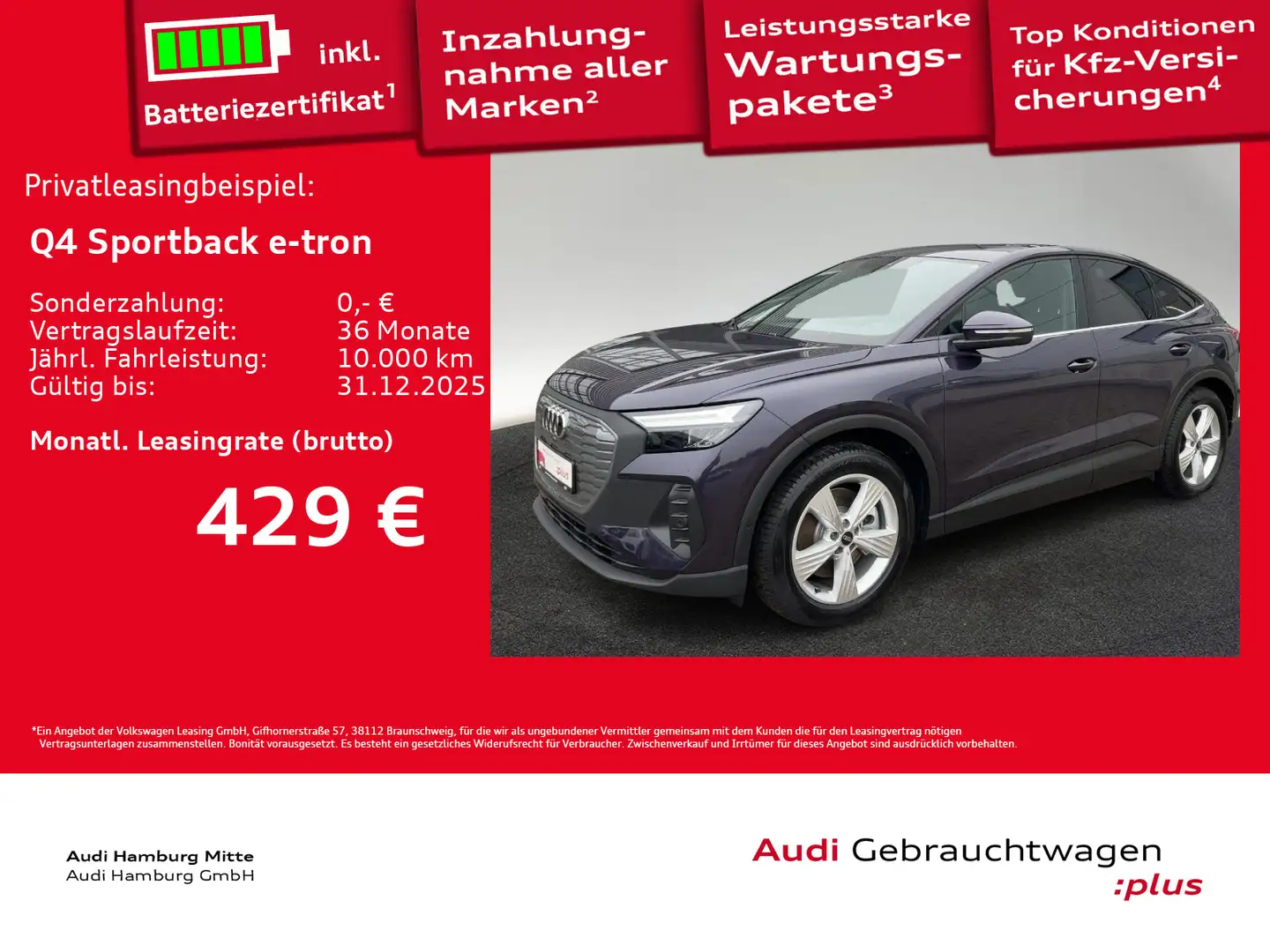 Audi Q4 e-tron Q4 Sportback 45 e-tron 210 kW AHK Waermepumpe Violett - 1