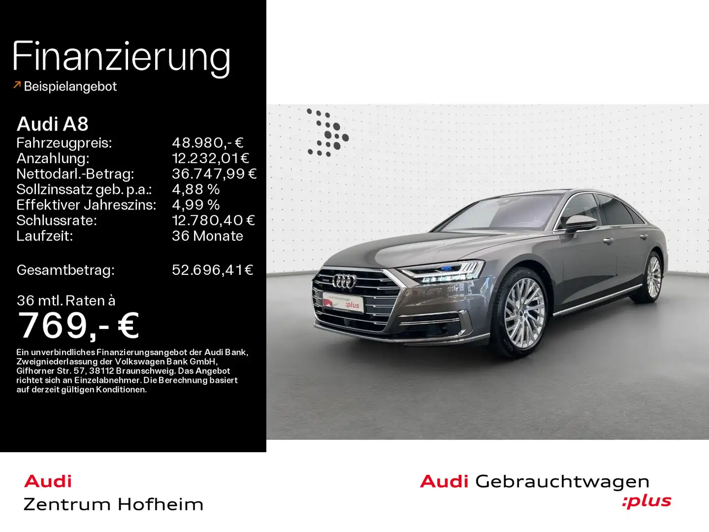 Audi A8 55 TFSI qu tip*Air*B&O*HUD*Pano*Matrix*Virtua Grau - 1
