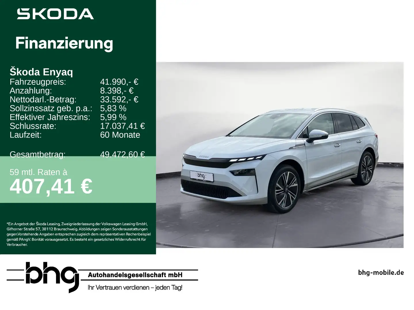 Skoda Enyaq 60 h Batterie Elektromotor  1-Gang-Automat Weiß - 1
