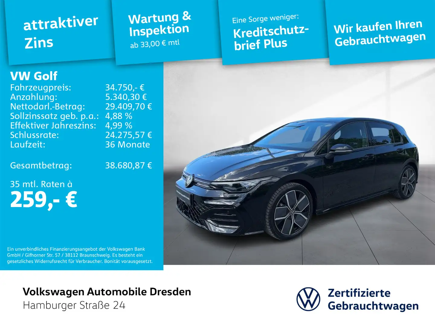 Volkswagen Golf VIII R-Line 2,0 TDI DSG *IQ WINTERPAKET* Schwarz - 1