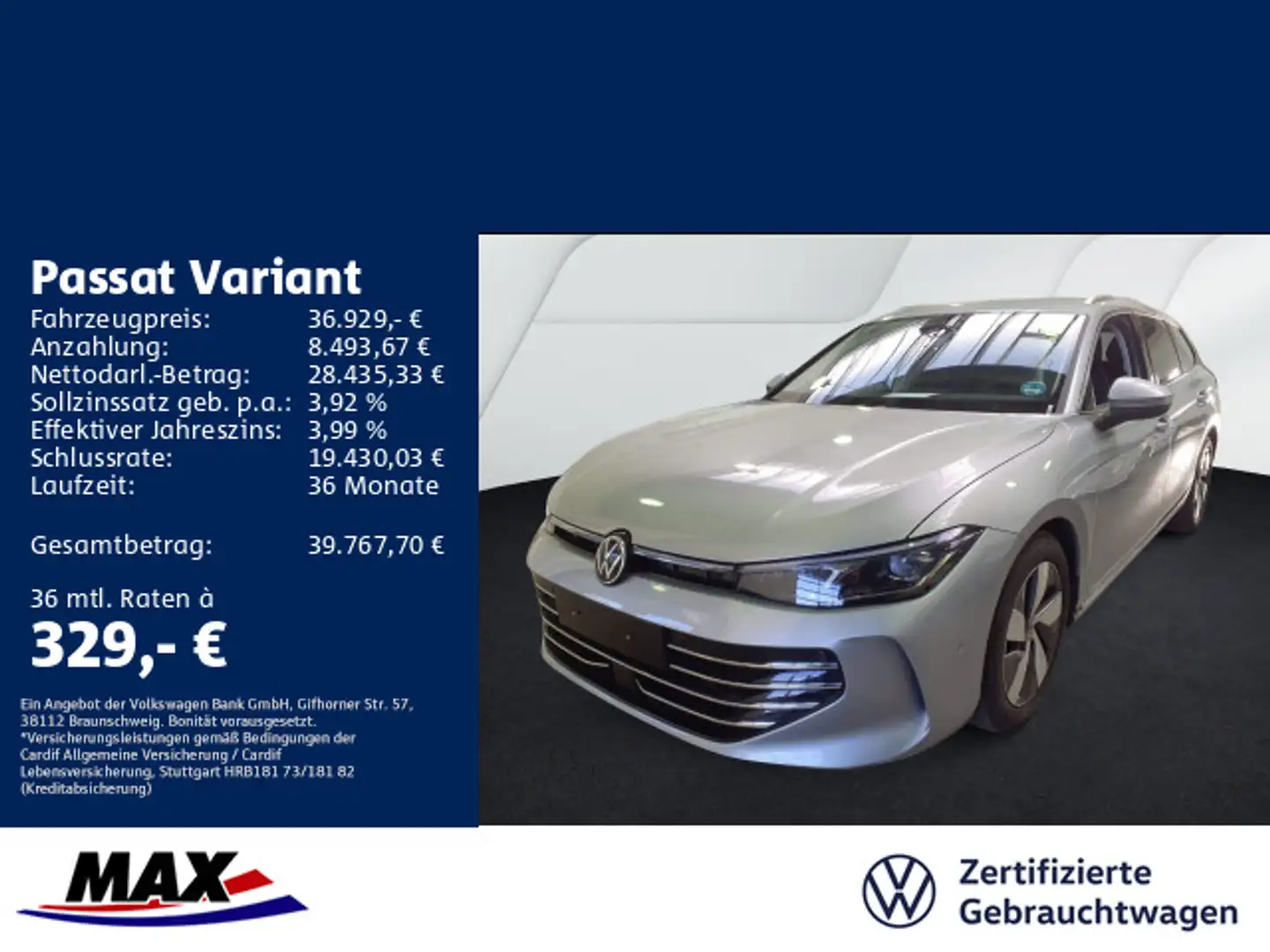 Volkswagen Passat Variant 2.0 TDI DSG ELEGANCE NAVI+ACC+AHK Silber - 1