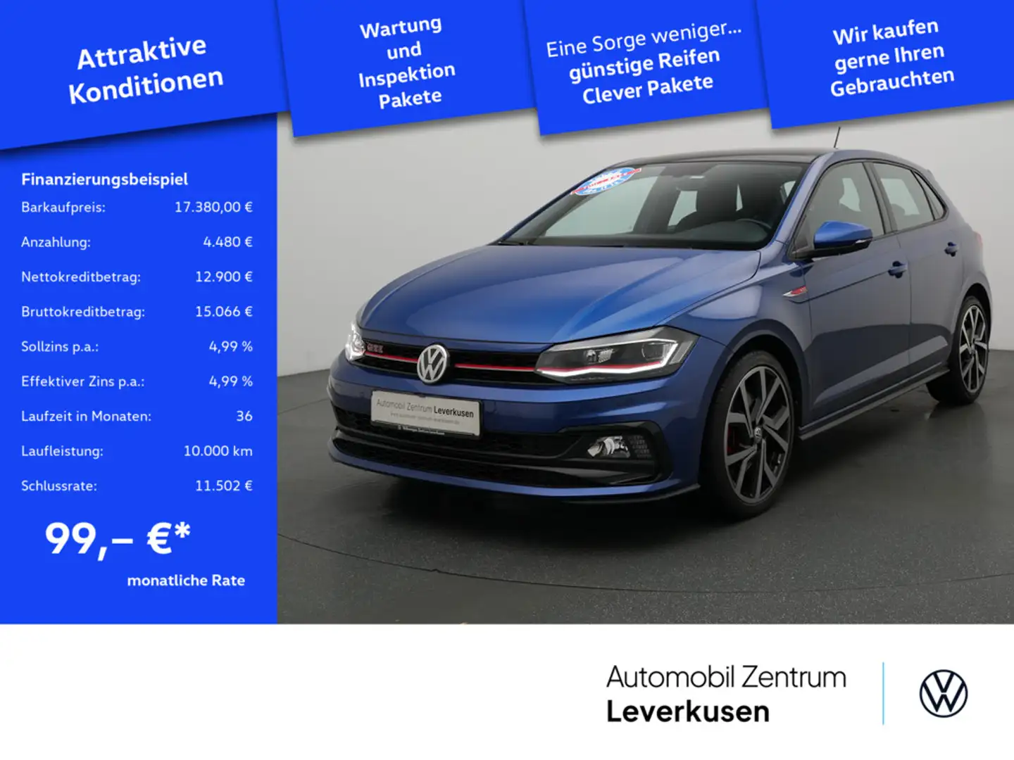 Volkswagen Polo GTI DSG PANO NAVI VIRT ACC SHZ CARPLAY L Albastru - 1