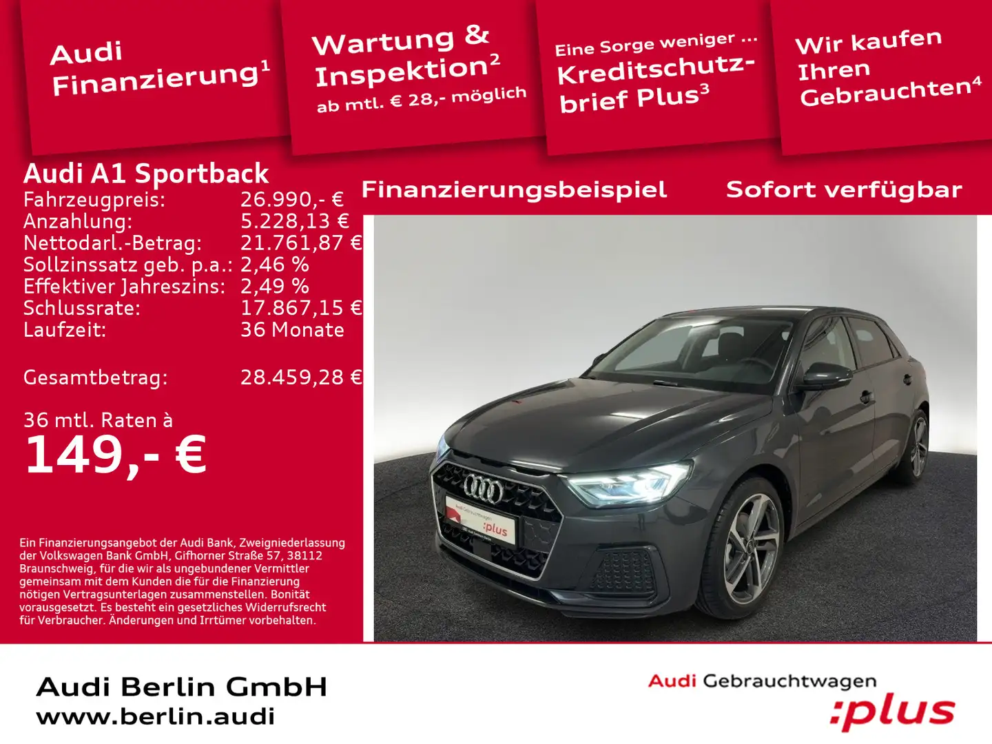 Audi A1 Advanced 30 TFSI S tr. LED NAVI PDC Grau - 1