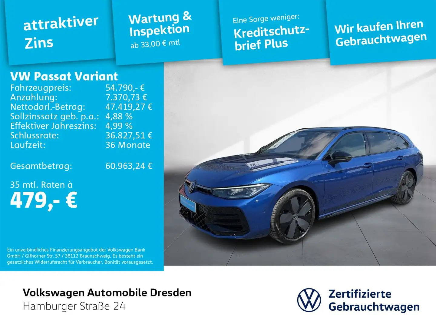 Volkswagen Passat Variant 2.0 TDI 4MOTION R-Line AHK PANO Blau - 1