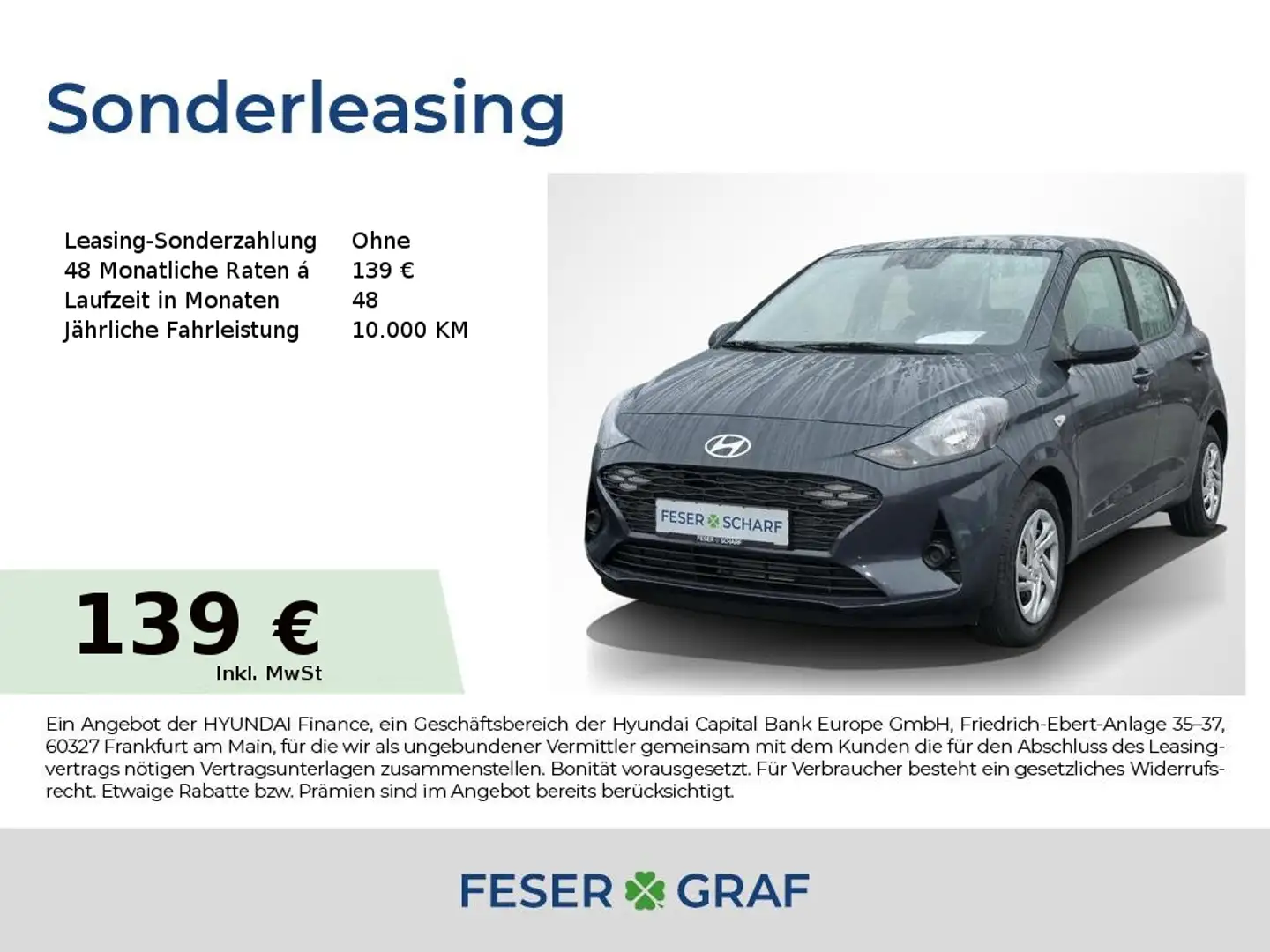 Hyundai i10 SELECT NAVI KAMERA USB KLIMA LED-TFL CARPLAY Grau - 1