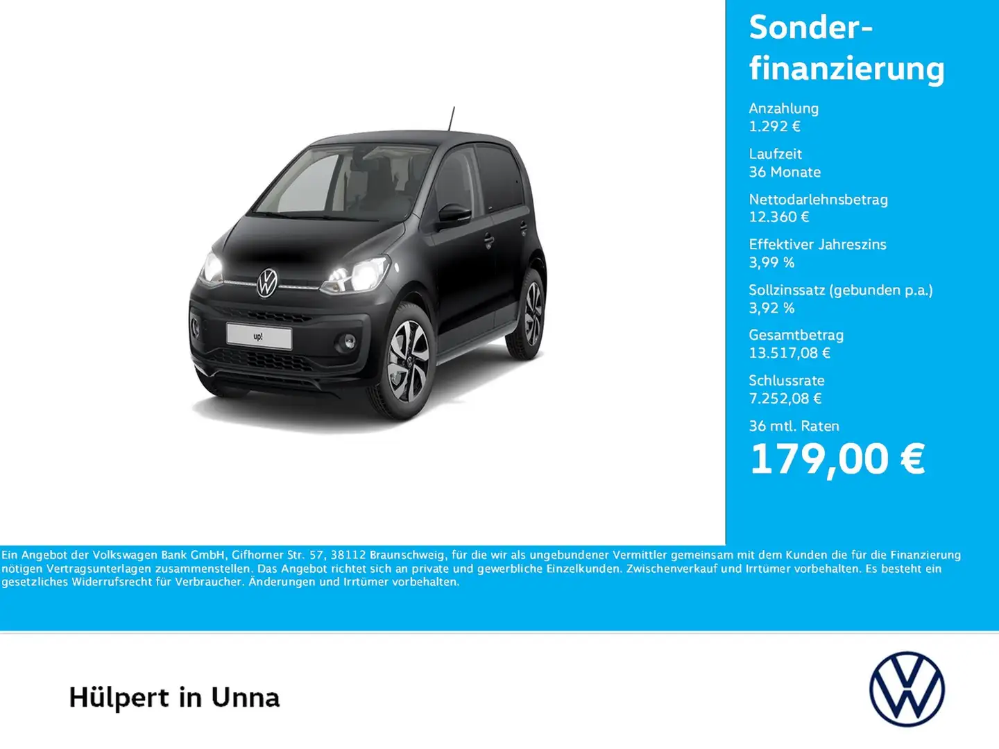 Volkswagen up! 1.0 ACTIVE 4TÜREN ALU SITZHEIZUNG DAB+ KLIMA Schwarz - 1