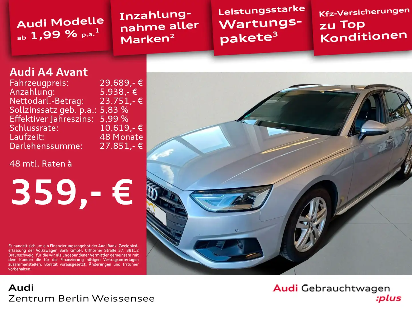 Audi A4 40 TDI S-TRO*ACC*AHK*LEDER*APP*NAV*PDC* Silber - 1
