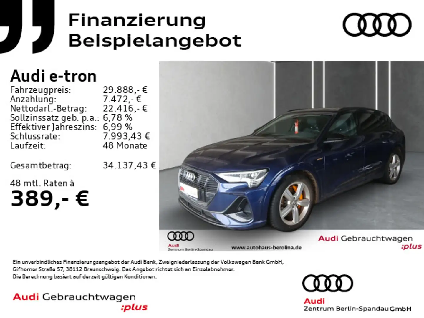 Audi e-tron 50 qu. S line *PANO*MATRIX*B&O*R-CAM*SHZ* Blau - 1