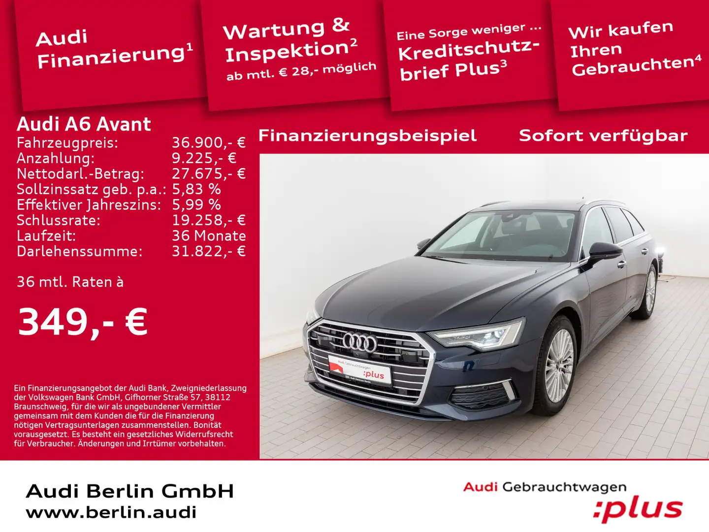 Audi A6 Design 40 TDI S tr. 360°K PDC NAVI PANO Blauw - 1