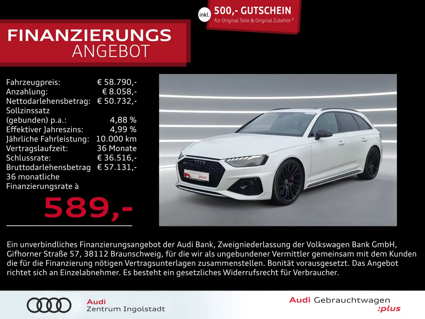 Audi RS4 Avant MATRIX Pano AHK ACC HuD B&O 280km/h Weiß - 1