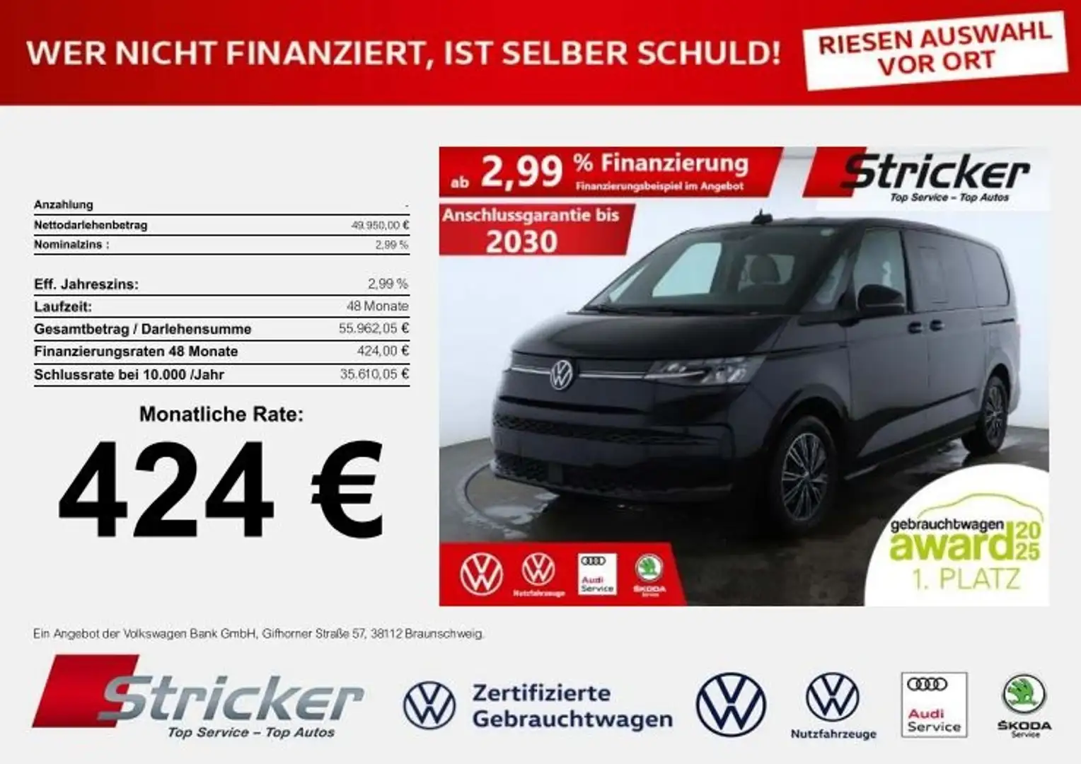 Volkswagen T7 Multivan Lang 2.0TDI DSG 424,-ohne Anzahlung AHK ACC vis-a Noir - 2