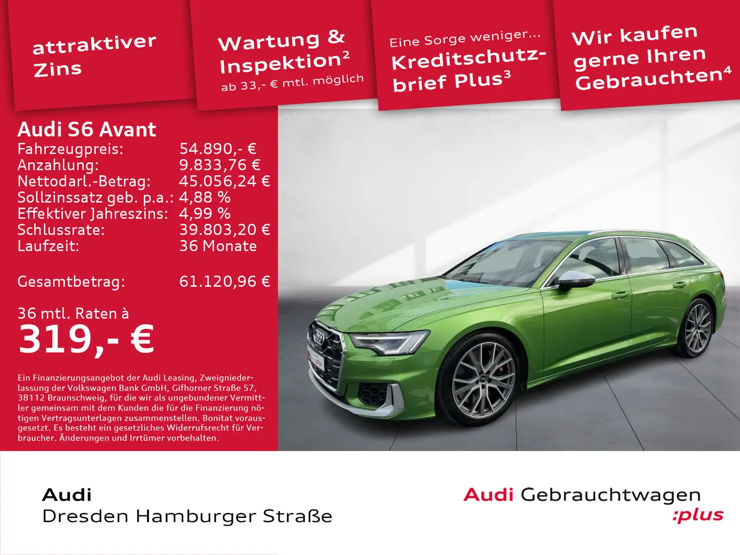 Audi S6 3.0 TDI quattro LED Standhz.Leder AHZV Grün - 1