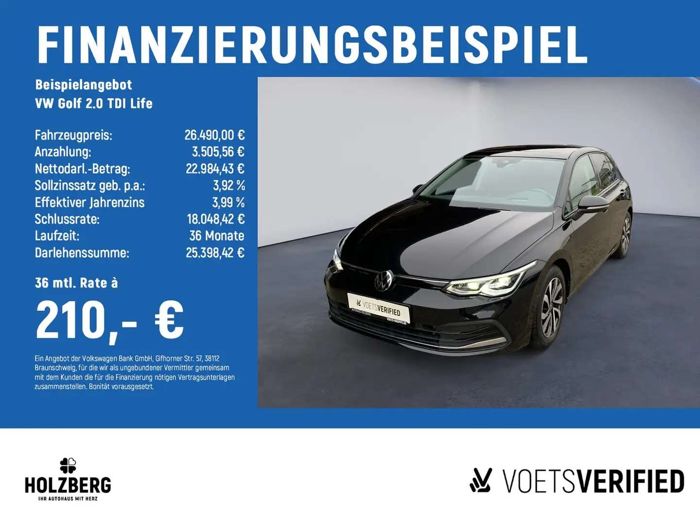 Volkswagen Golf 2.0 TDI Life MATROX+PANO+AHK+HUD Schwarz - 2