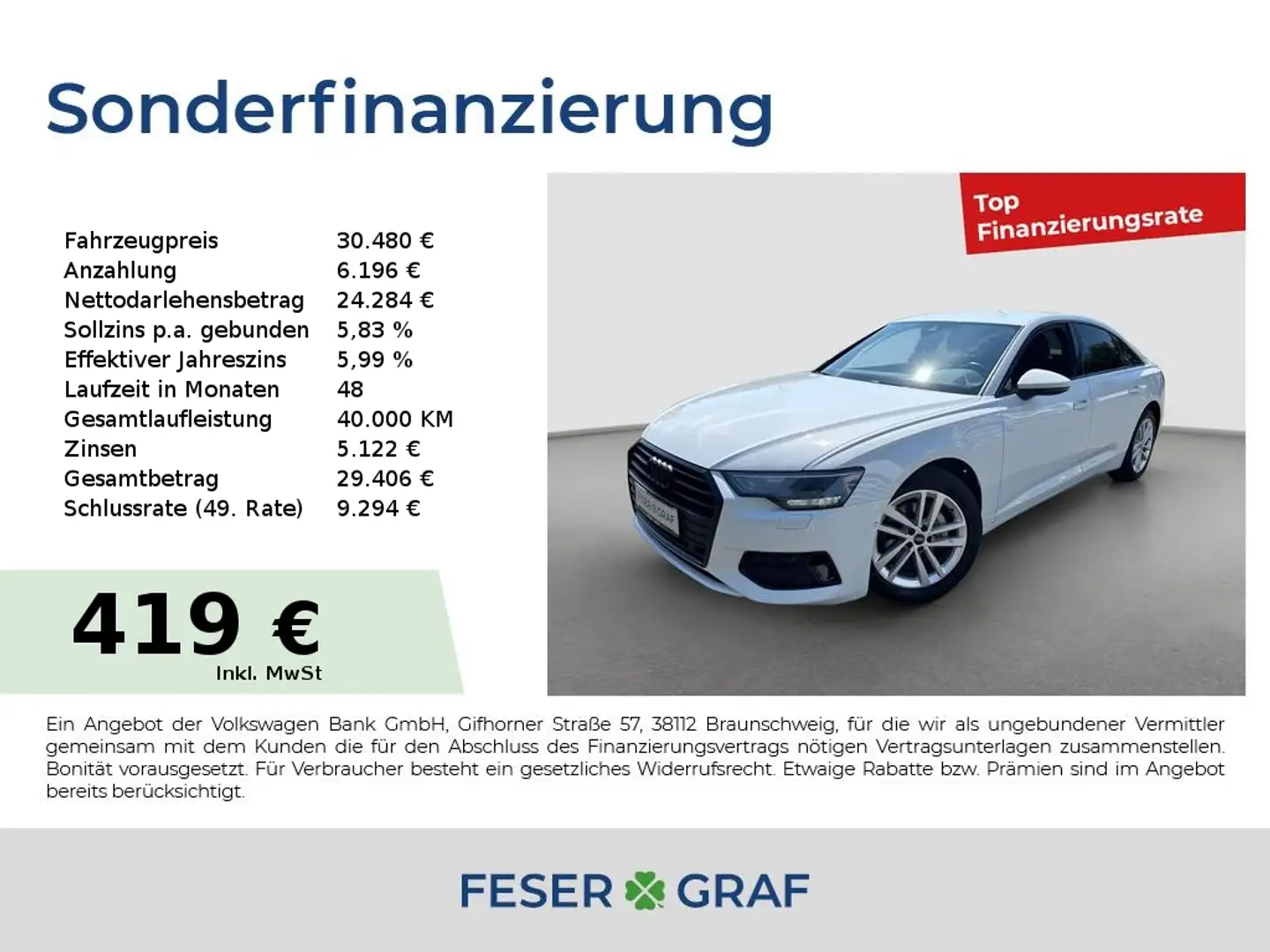 Audi A6 Lim. sport 40 TDI AHK Black SHZ MMI Weiß - 1
