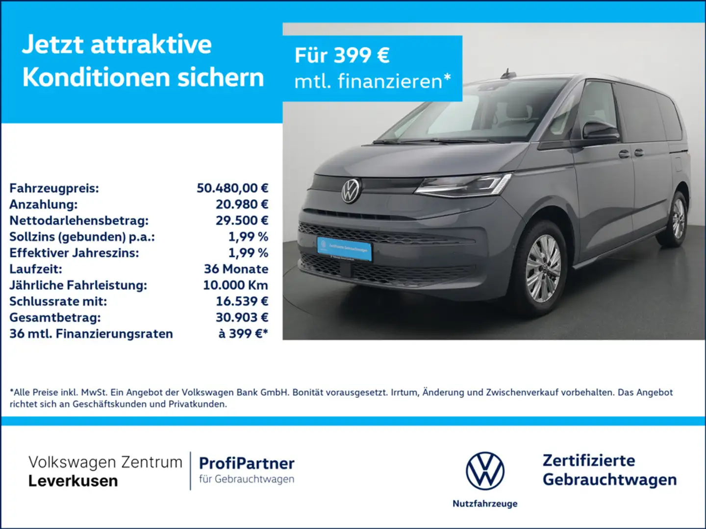Volkswagen T7 Multivan AHK MATRIX PANO SHZ VIRT KAM ACC Grau - 1