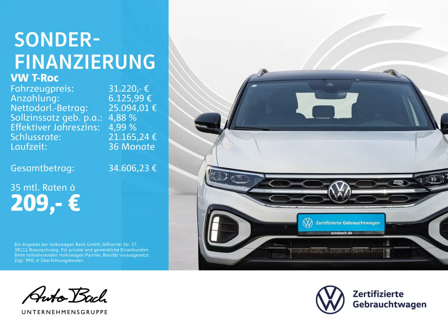 Volkswagen T-Roc 2.0 TDI DSG R-Line, Navi, LED, AHK, Rückfa Blanc - 2