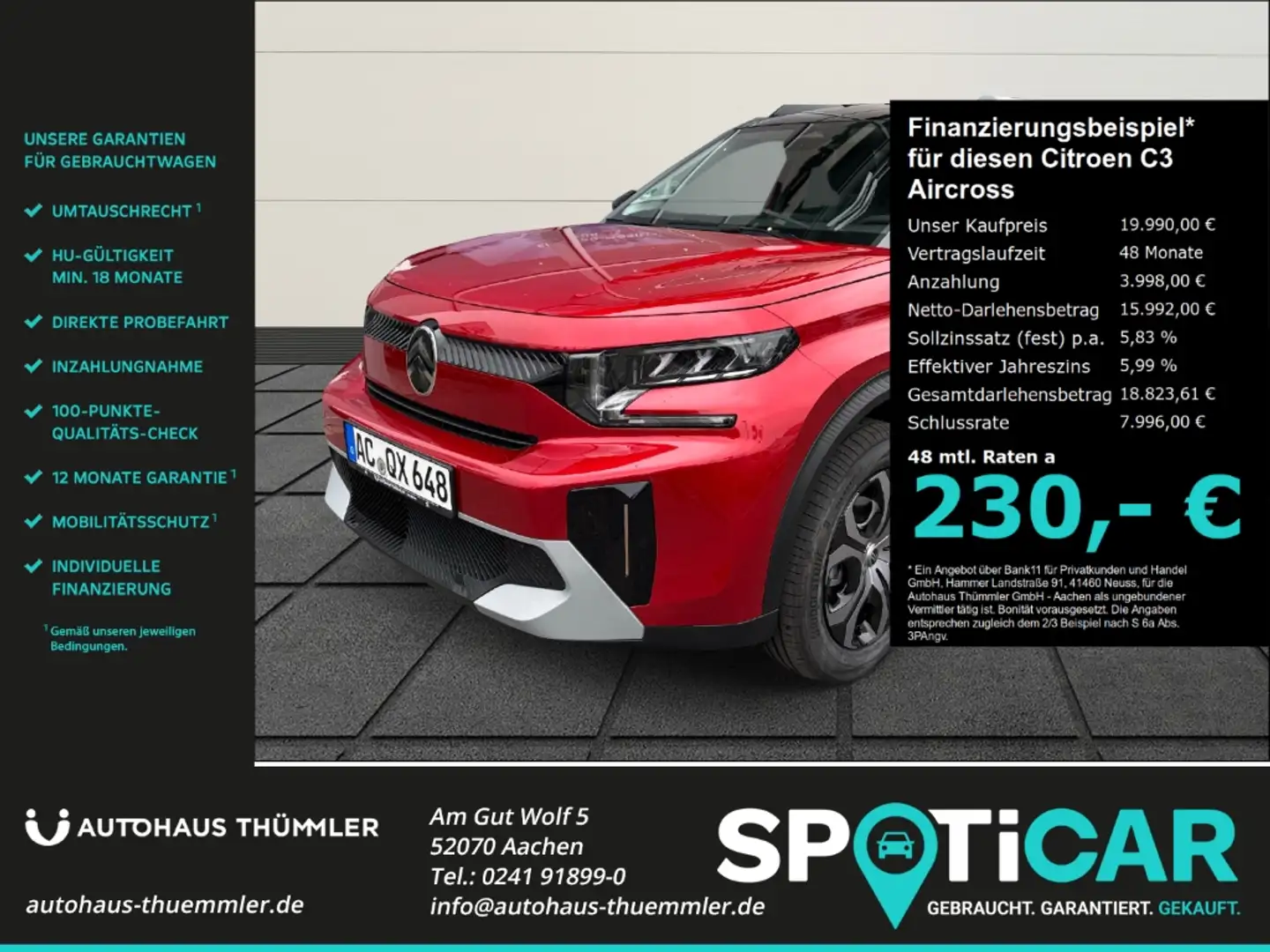 Citroen C3 Aircross Turbo 100 PLUS 1.2 PureTech EU6e Allwetterreifen K Rood - 1