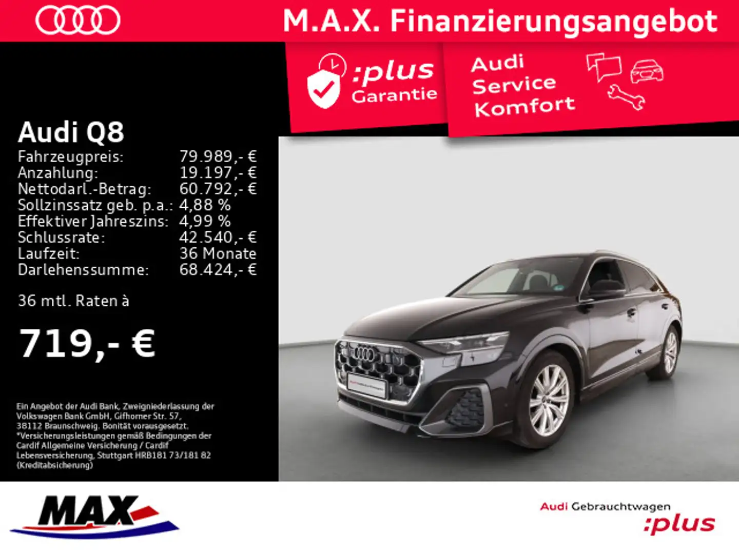 Audi Q8 50 TDI QUATT S LINE MATRIX+PANO+360°+AHK+HUD+ Schwarz - 1