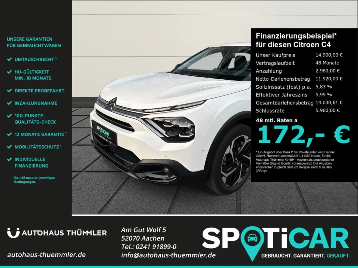 Citroen C4 Feel Pack HUD Navi Winterräder Apple CarPlay Andro Wit - 1