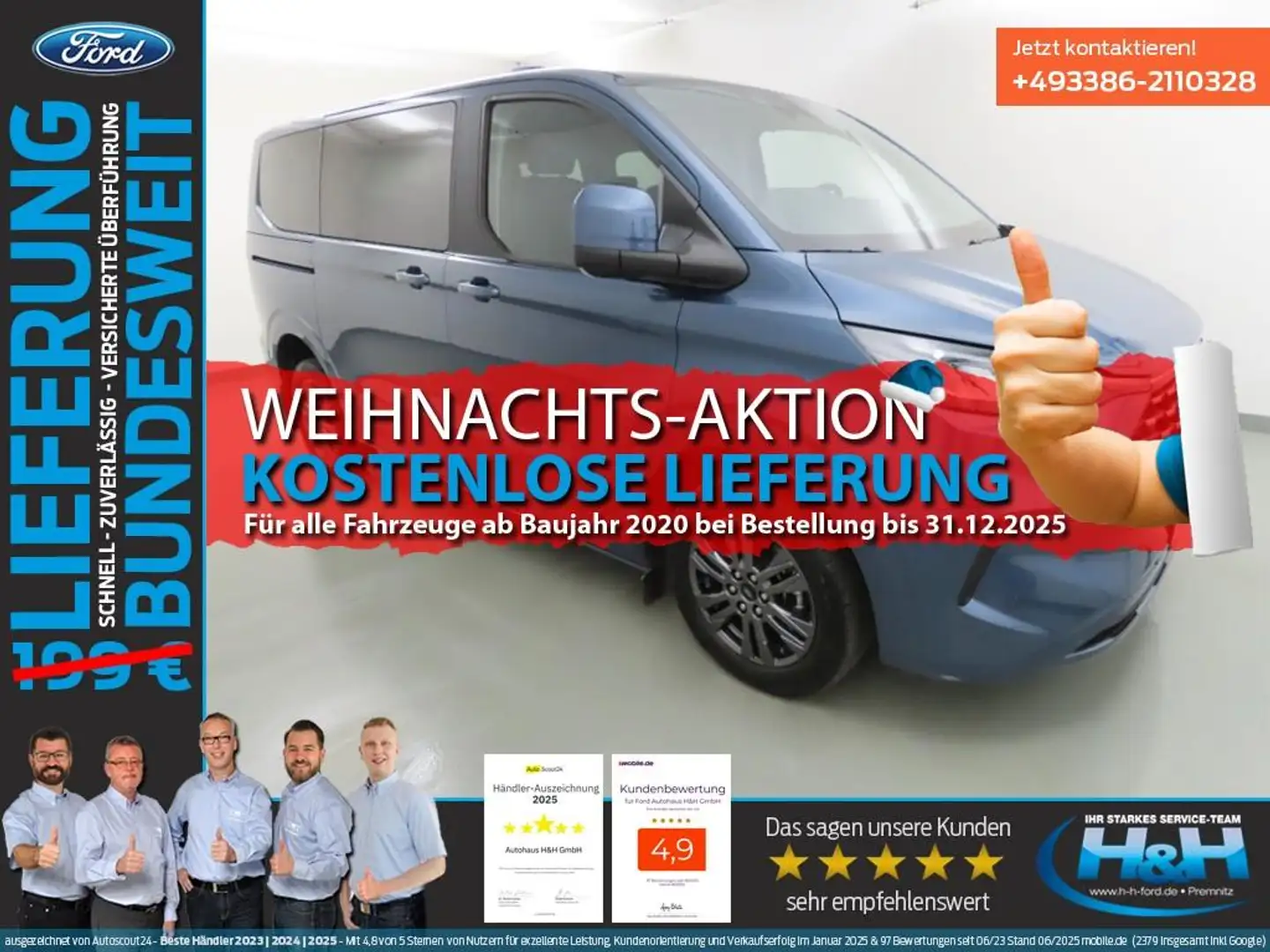 Ford Tourneo Custom 2.0 L1 Titanium ACC+Totwink+AHK Blau - 1