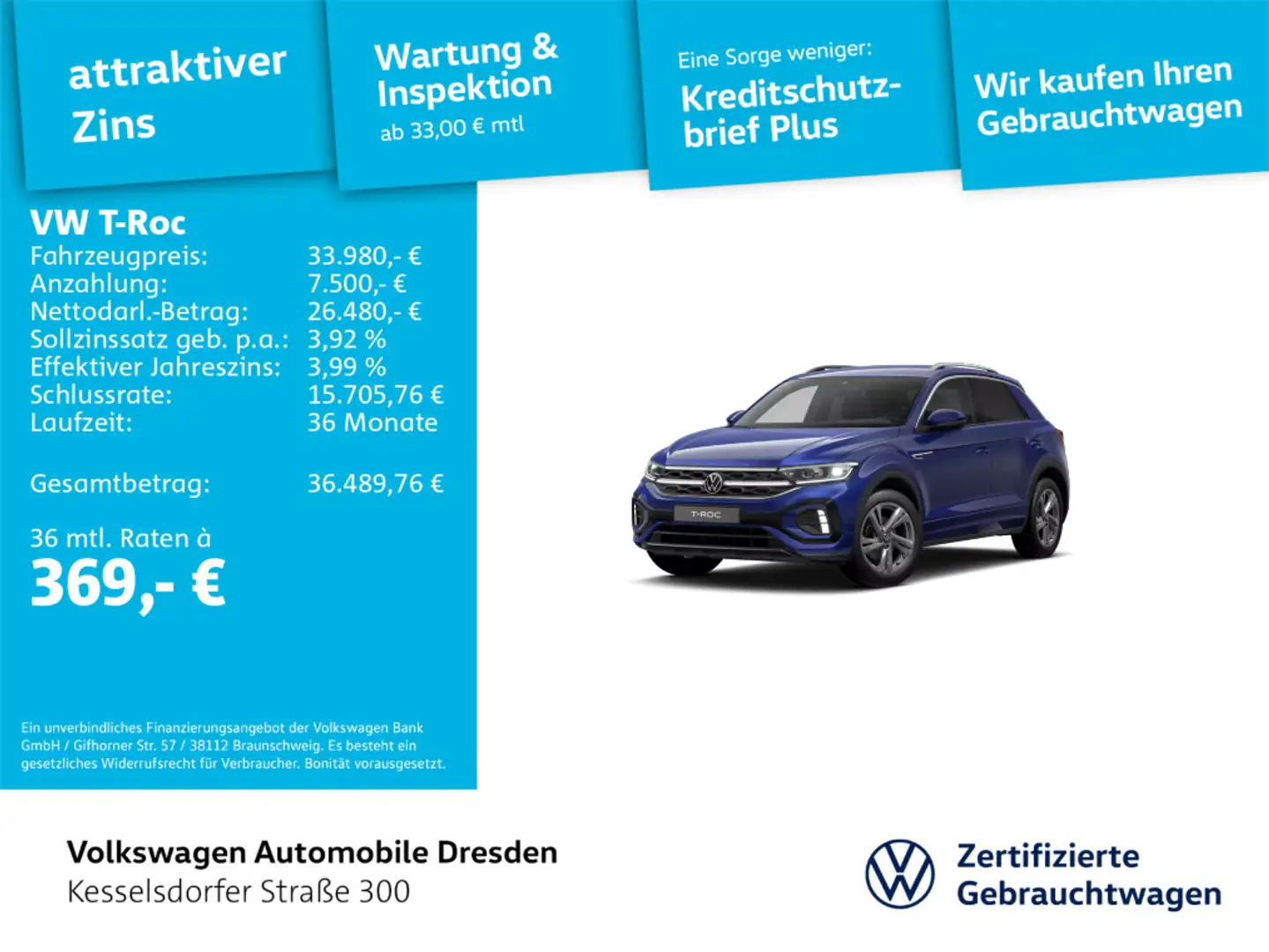Volkswagen T-Roc 1.5 TSI R-Line Kamera Navi LED ACC Blau - 1