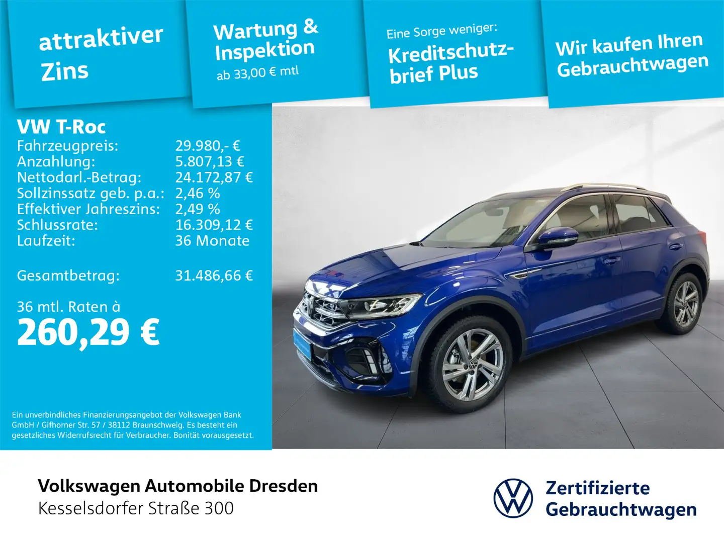 Volkswagen T-Roc 1.5 TSI R-Line Kamera Navi LED ACC Bleu - 1