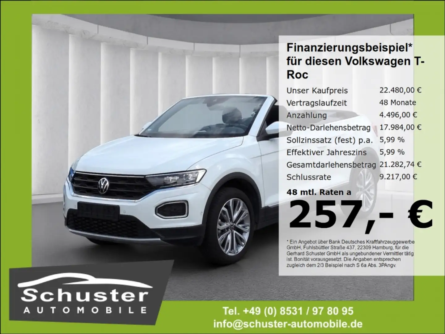 Volkswagen T-Roc Cabrio 1.5TSI*LED ACC Navi R-Kam SHZ 18* Weiß - 1