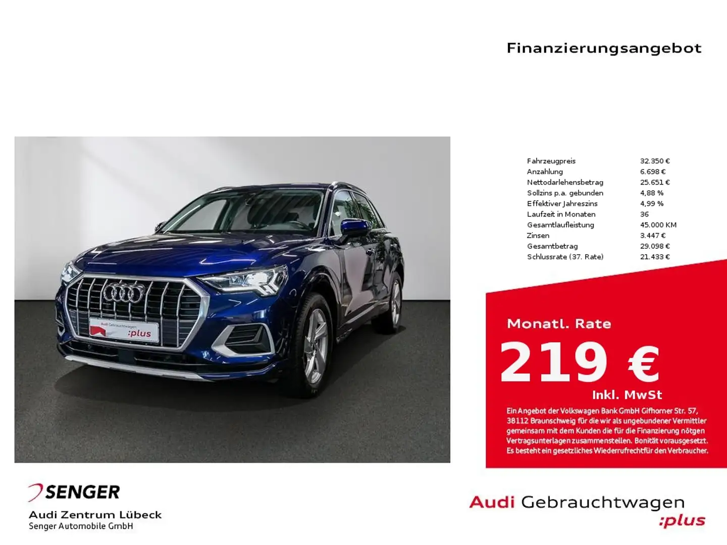 Audi Q3 35 TFSI advanced Sitzheizung Navi Carplay Blau - 1