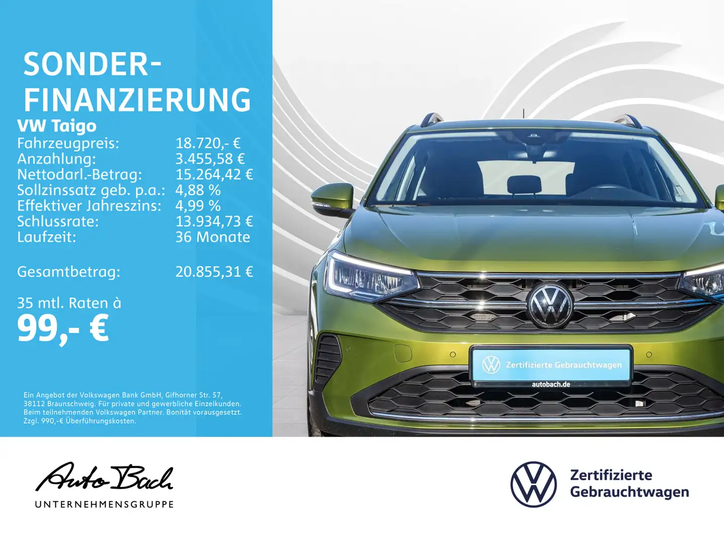 Volkswagen Taigo 1.0 TSI Life, LED, App-Connect, Klima, Sit Grün - 2